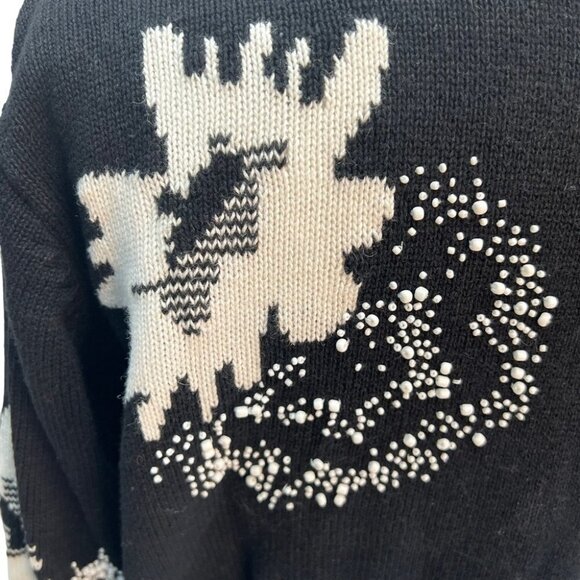 Rare! Vintage Black Floral Beaded Button Front Cotton Cardigan Sweater Size M - Picture 5 of 10